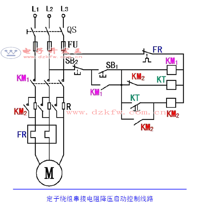 定子繞組串接電阻降壓起動控制線路